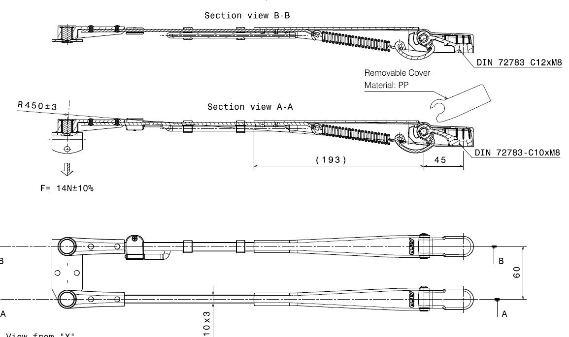 Kaksoisvarret 450mm,C12xM8+C10xM8,12x4mm,16,5mm haarukka