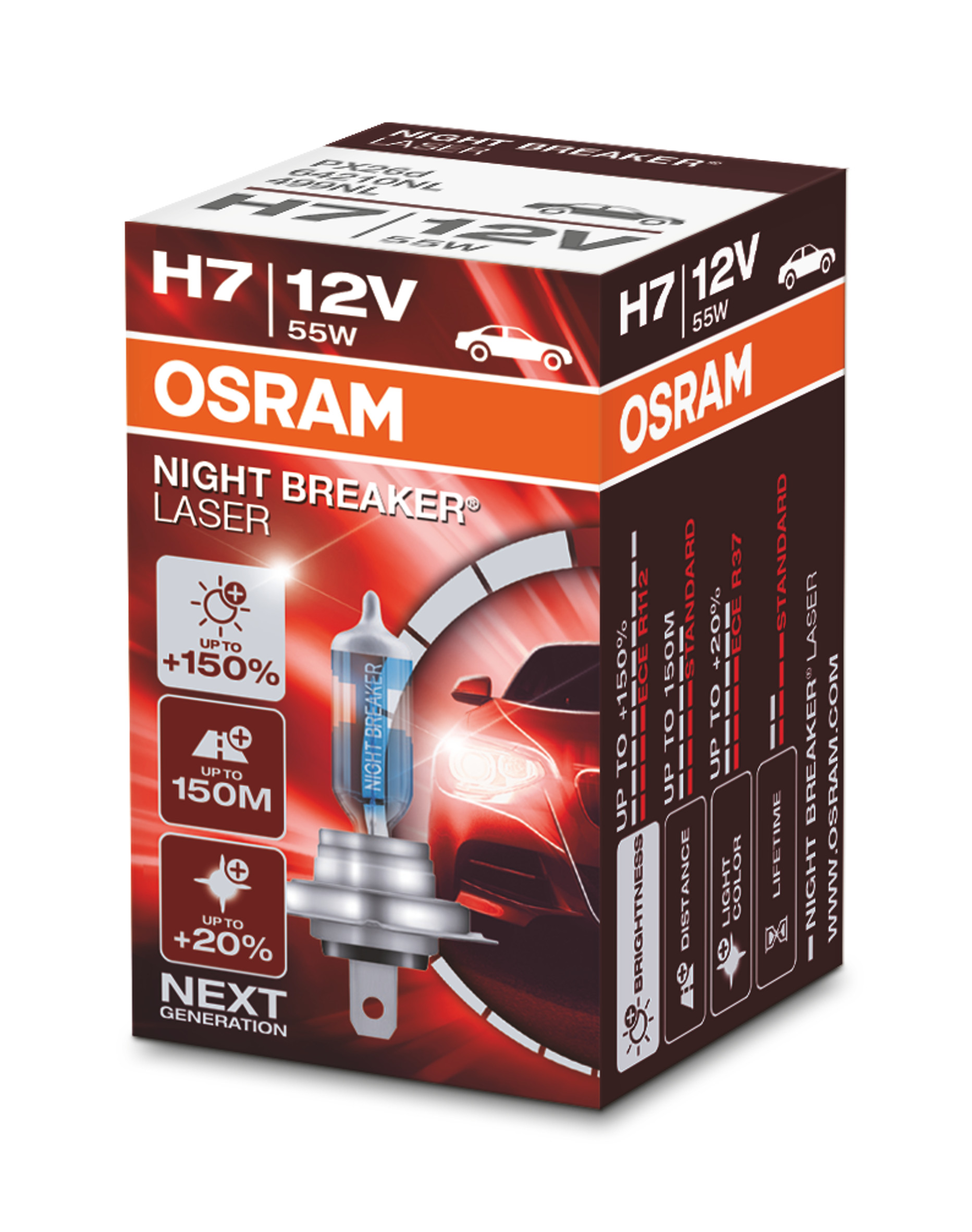 Autolamppu 12V 55W H7 Night Breaker Laser +150%