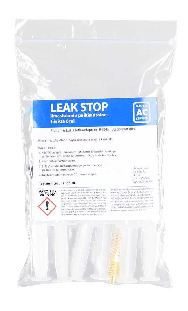 Leak-Stop 6ml ruisku 6kpl ilmast. paikkausaine + adapteri