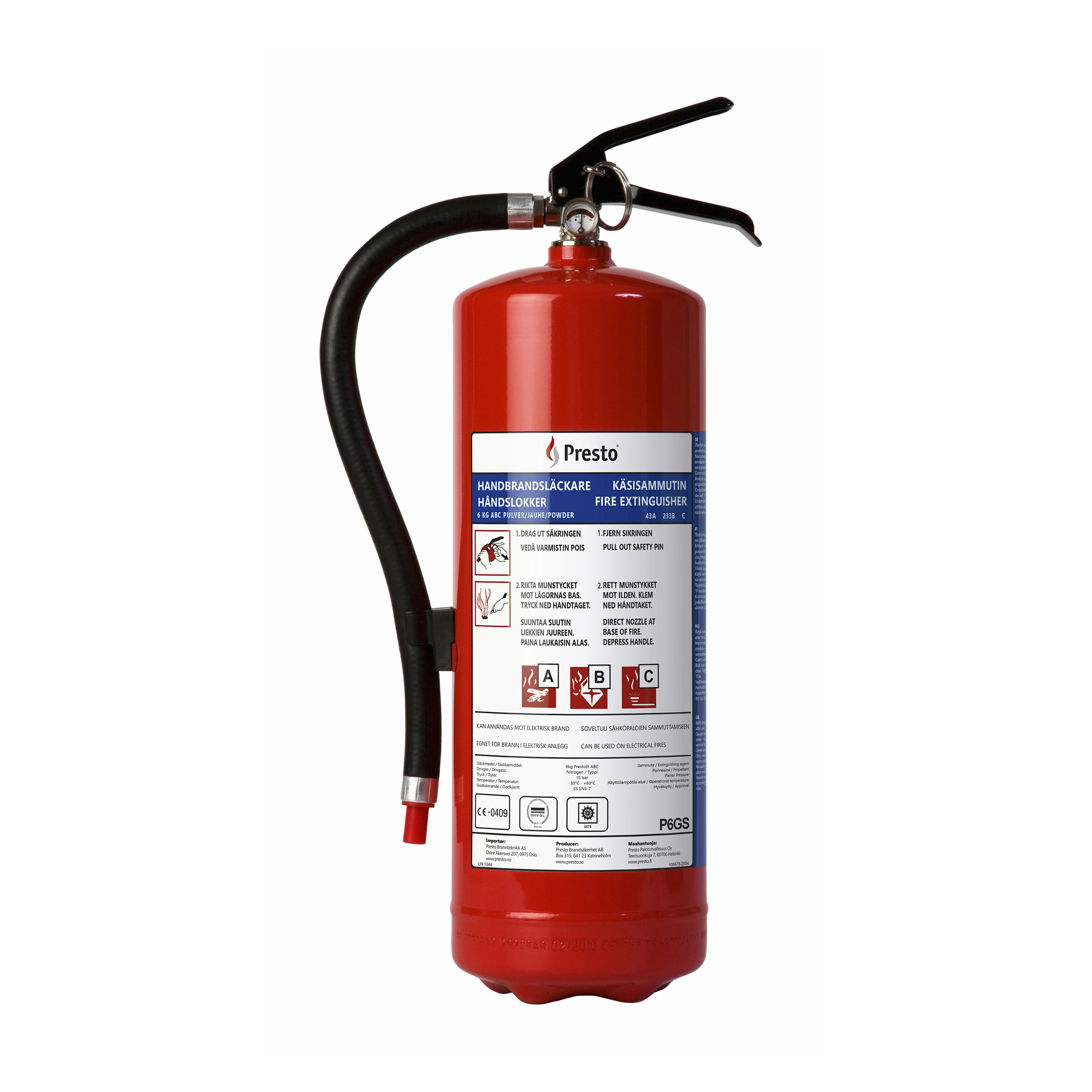 Jauhesammutin 6kg Presto P6GS 43A233BC, 4-kiel.