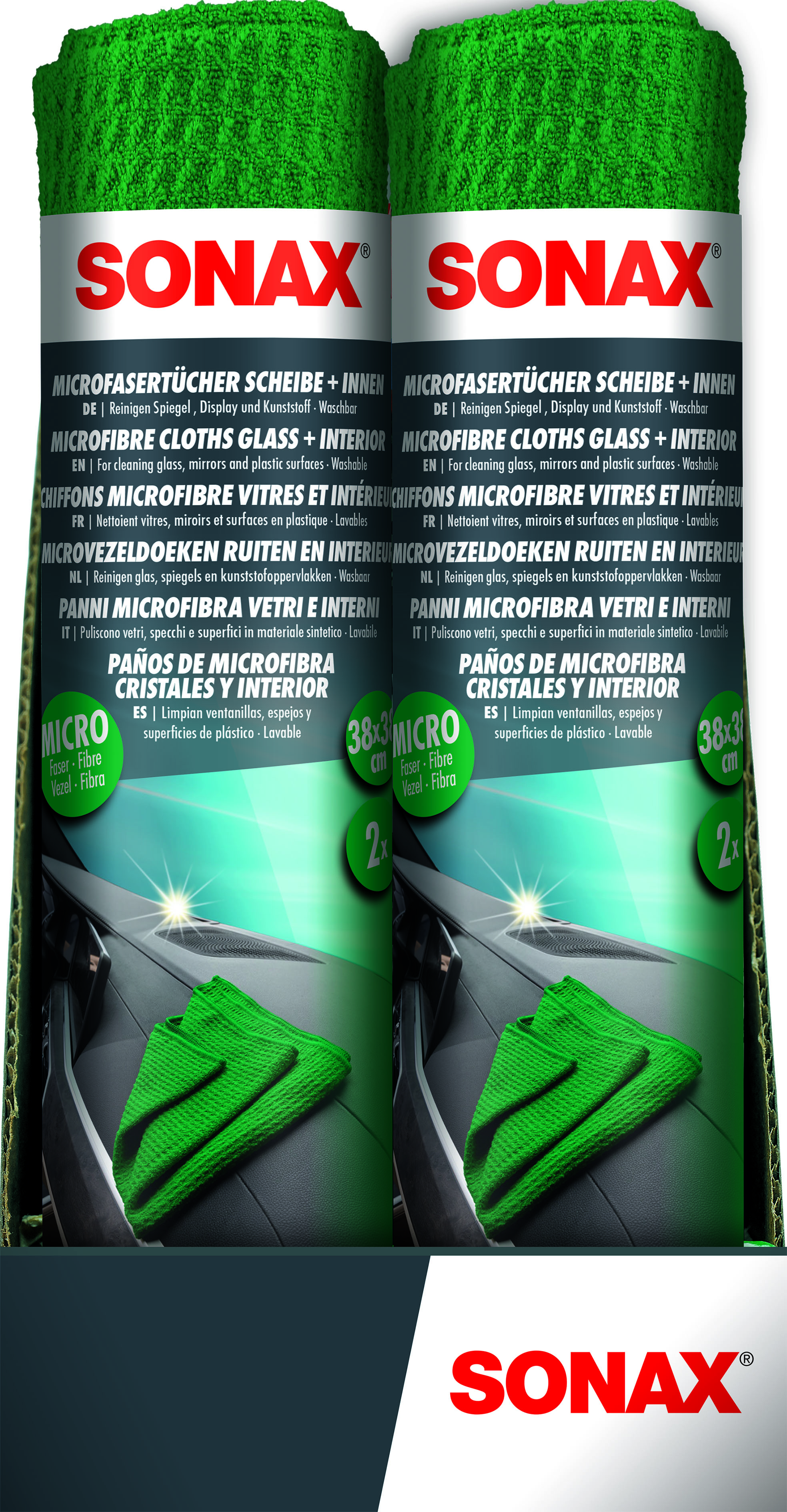 SONAX Mikrokuituliina ikkuna- ja peilipinnoille 2-pack