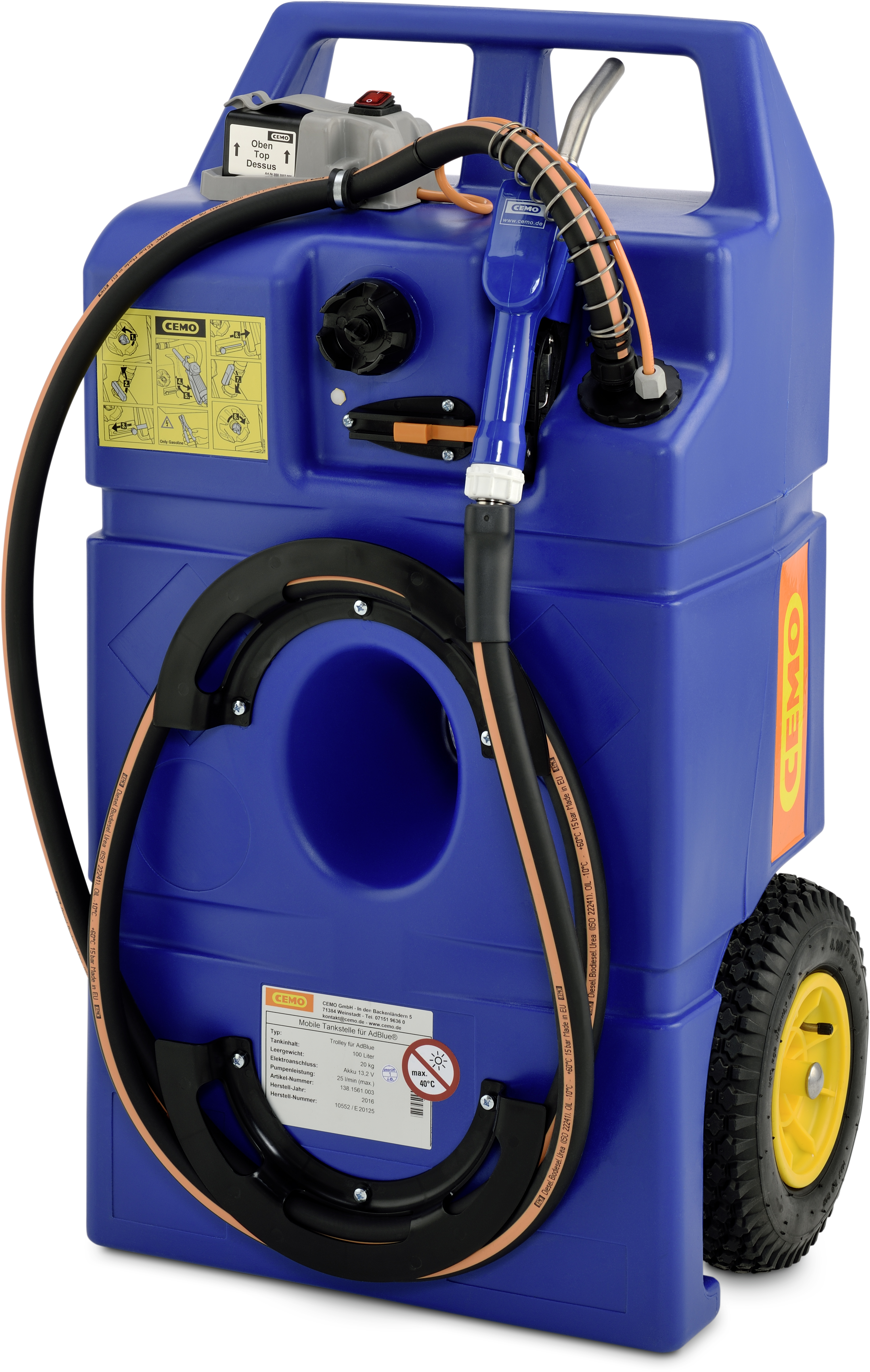 AdBlue k�rry 100 l s�hk�pumpulla ja laturilla 3.7 m lekulla