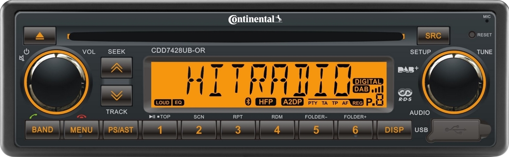 Radio-CD-USB-BT-DAB Continental 24V oranssi