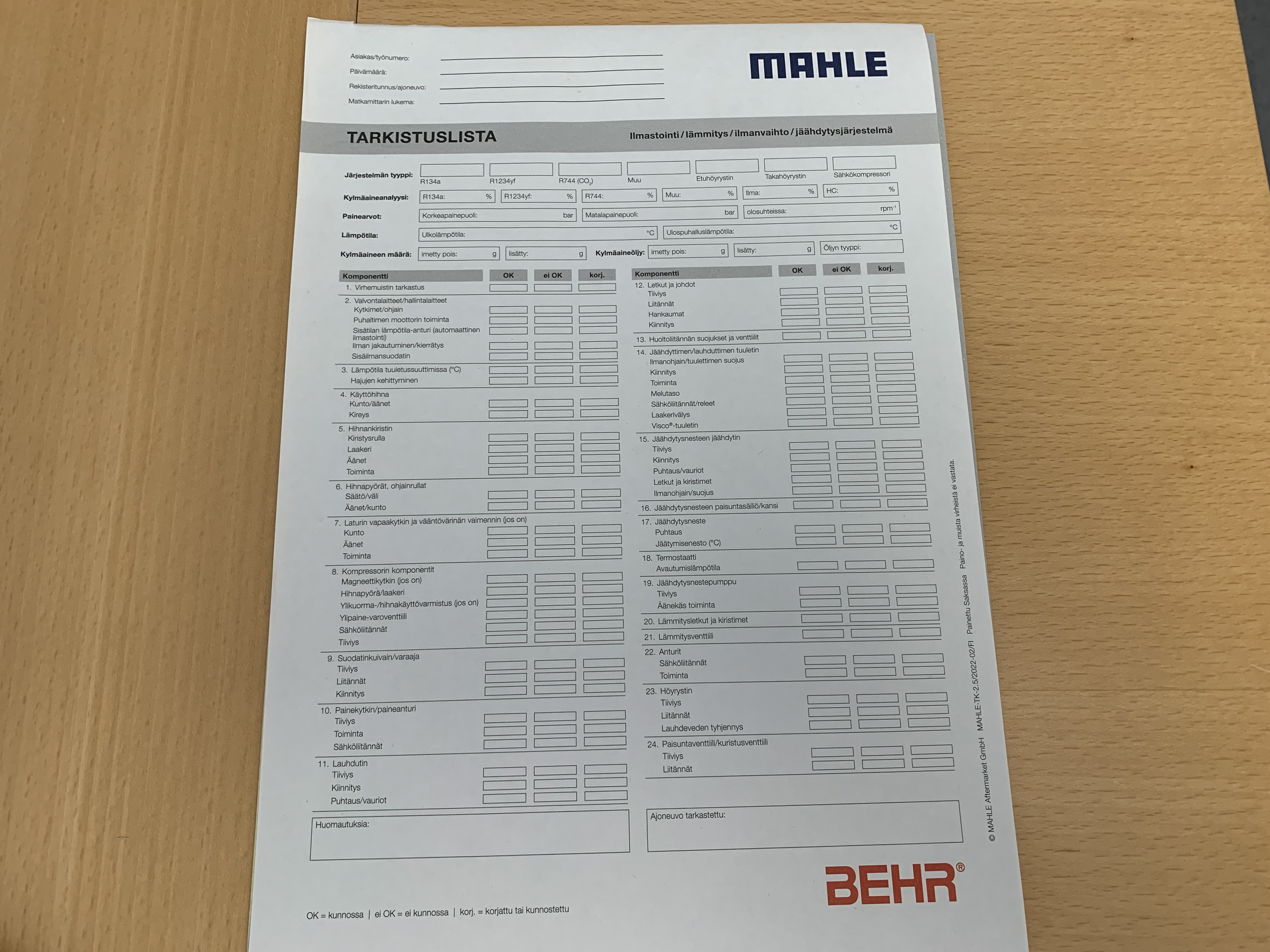 Mahle AC-tarkistuslista