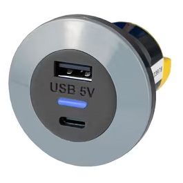 USB-A+C laturi etuasennus 12/24V 5V 3.6A IP65