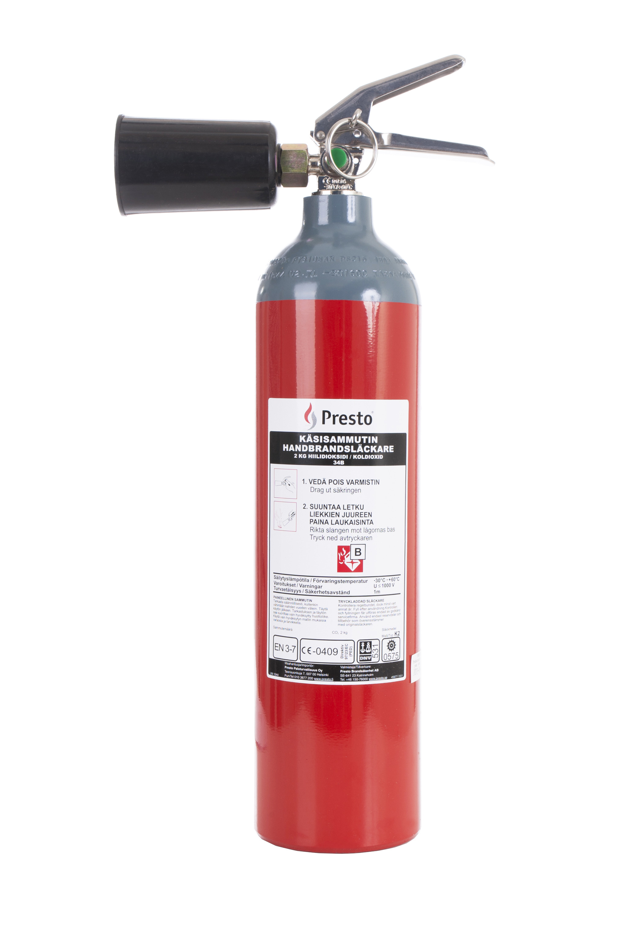 CO2-sammutin 2kg Presto K2, paloluokka 34B